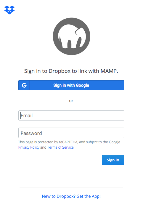 MAMP - Cloud - Sign in to Dropbox