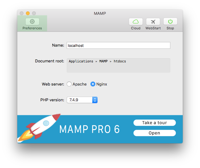 MAMP - Toolbar - Preferences
