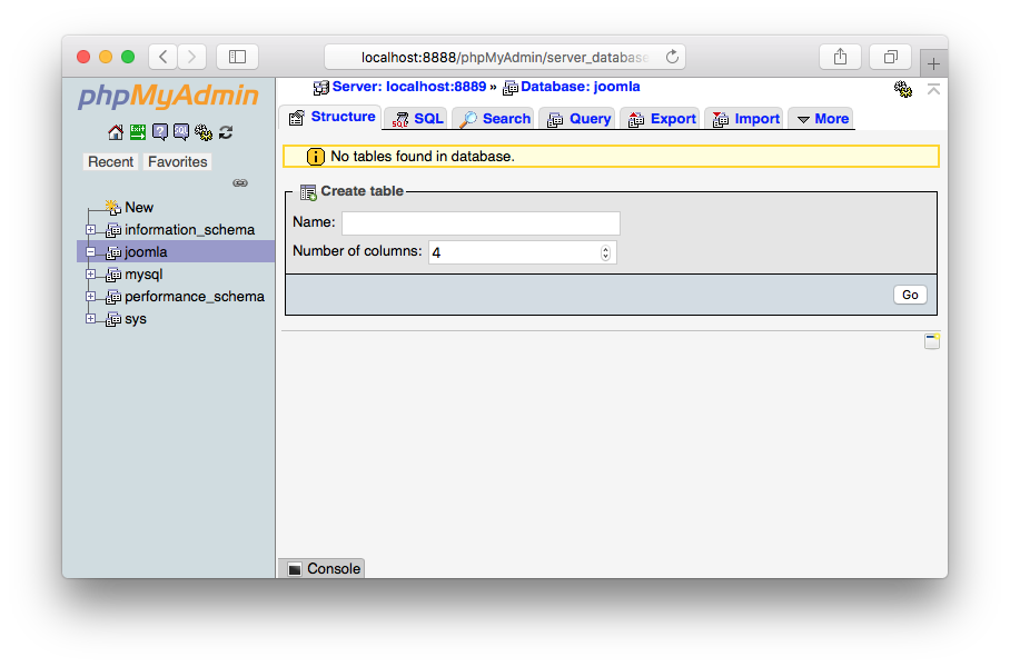 MAMP - phpMyAdmin - No tables found in database