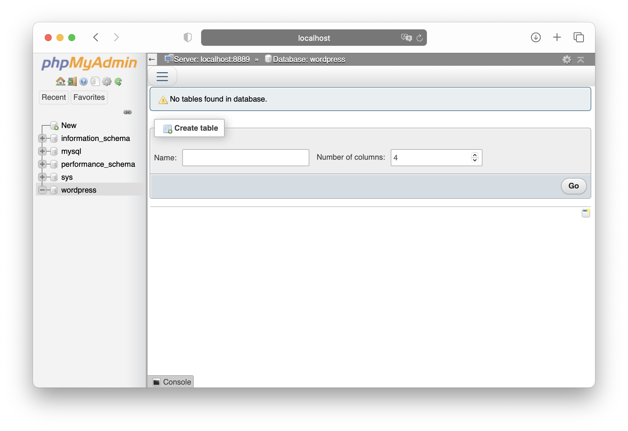 MAMP - phpMyAdmin - No tables found in database
