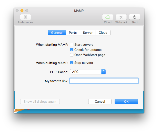 MAMP - Preferences - General