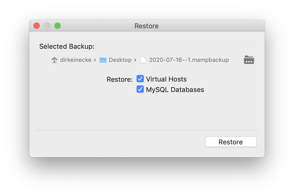 MAMP PRO - Restore Backup - Step 1