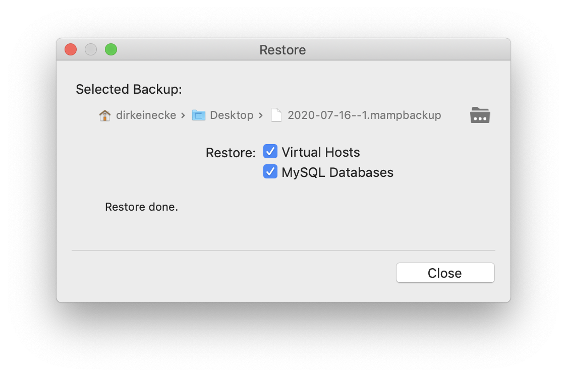 MAMP PRO - Restore Backup - Step 3