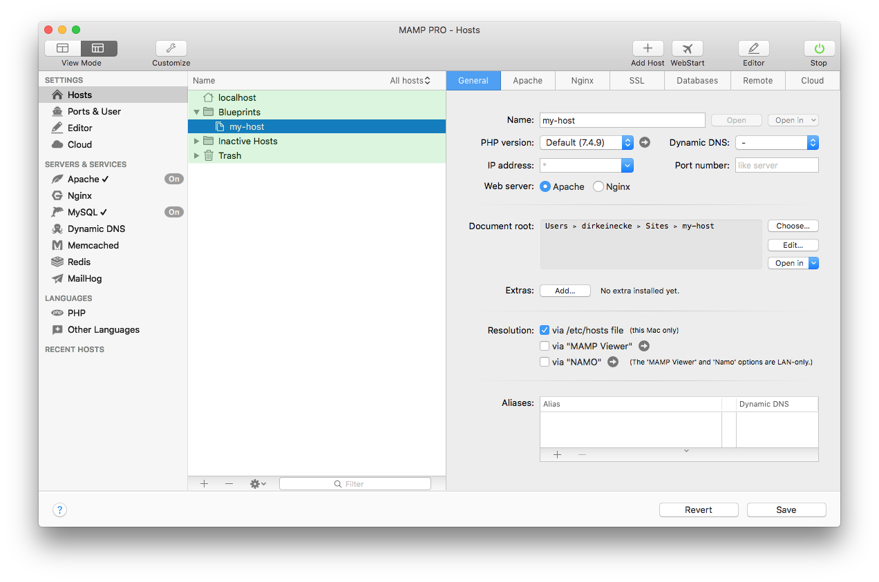 MAMP PRO - Create a new Blueprint host - Requirement