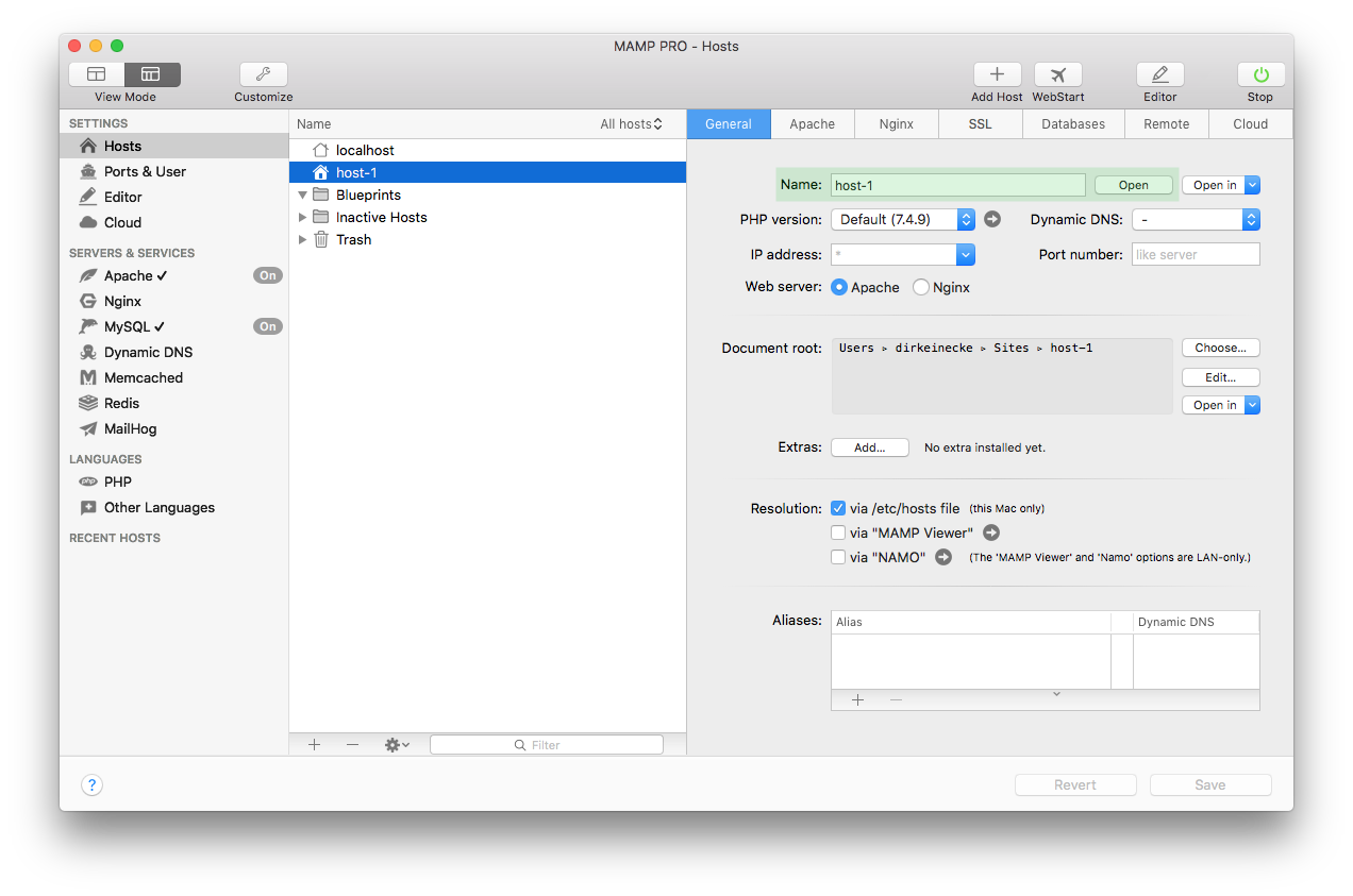 MAMP PRO - Create a new Cloud host - Open host in browser