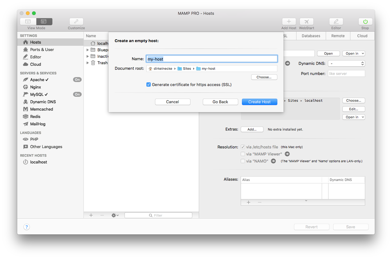 MAMP PRO - Create a new empty host