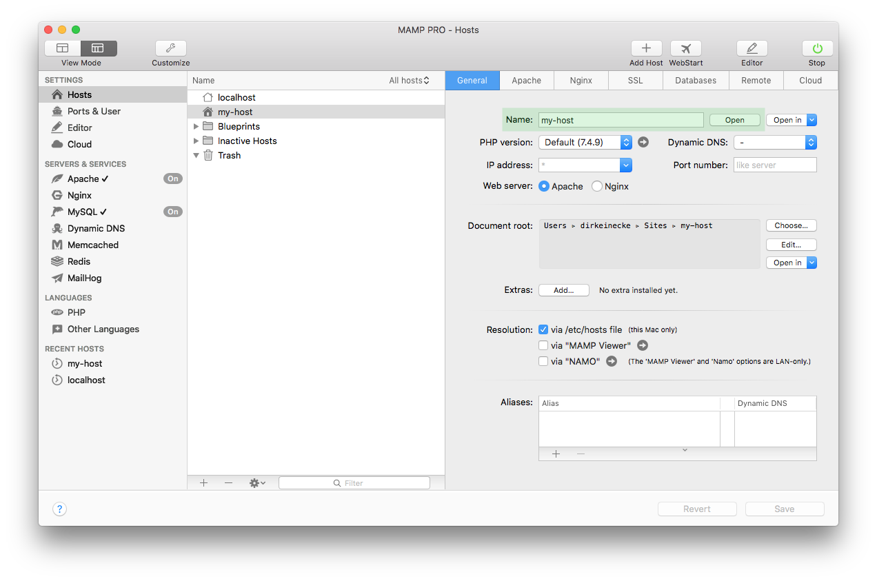 MAMP PRO - Create a new empty host - Open host in browser