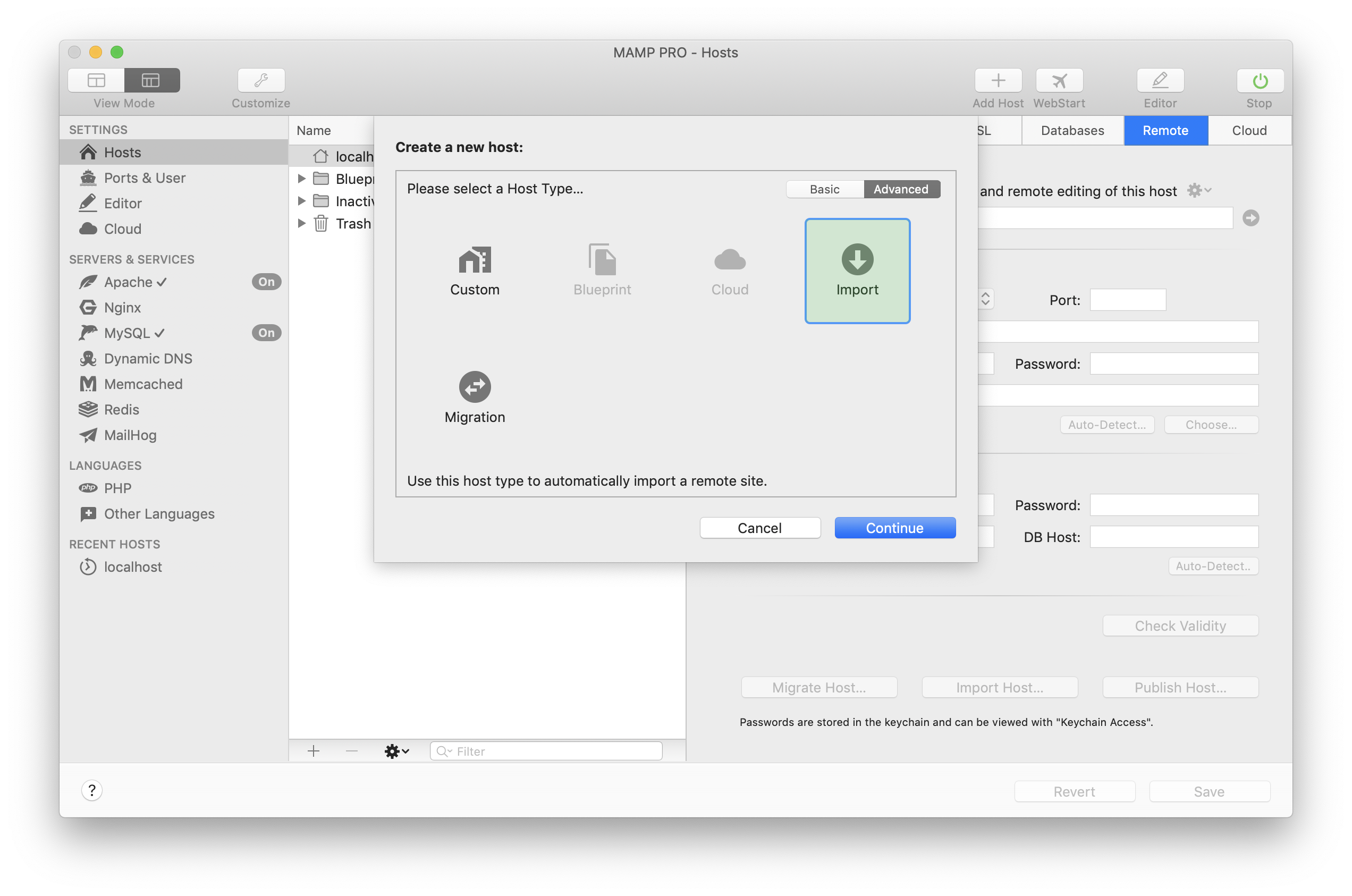MAMP PRO - Create a new Import host