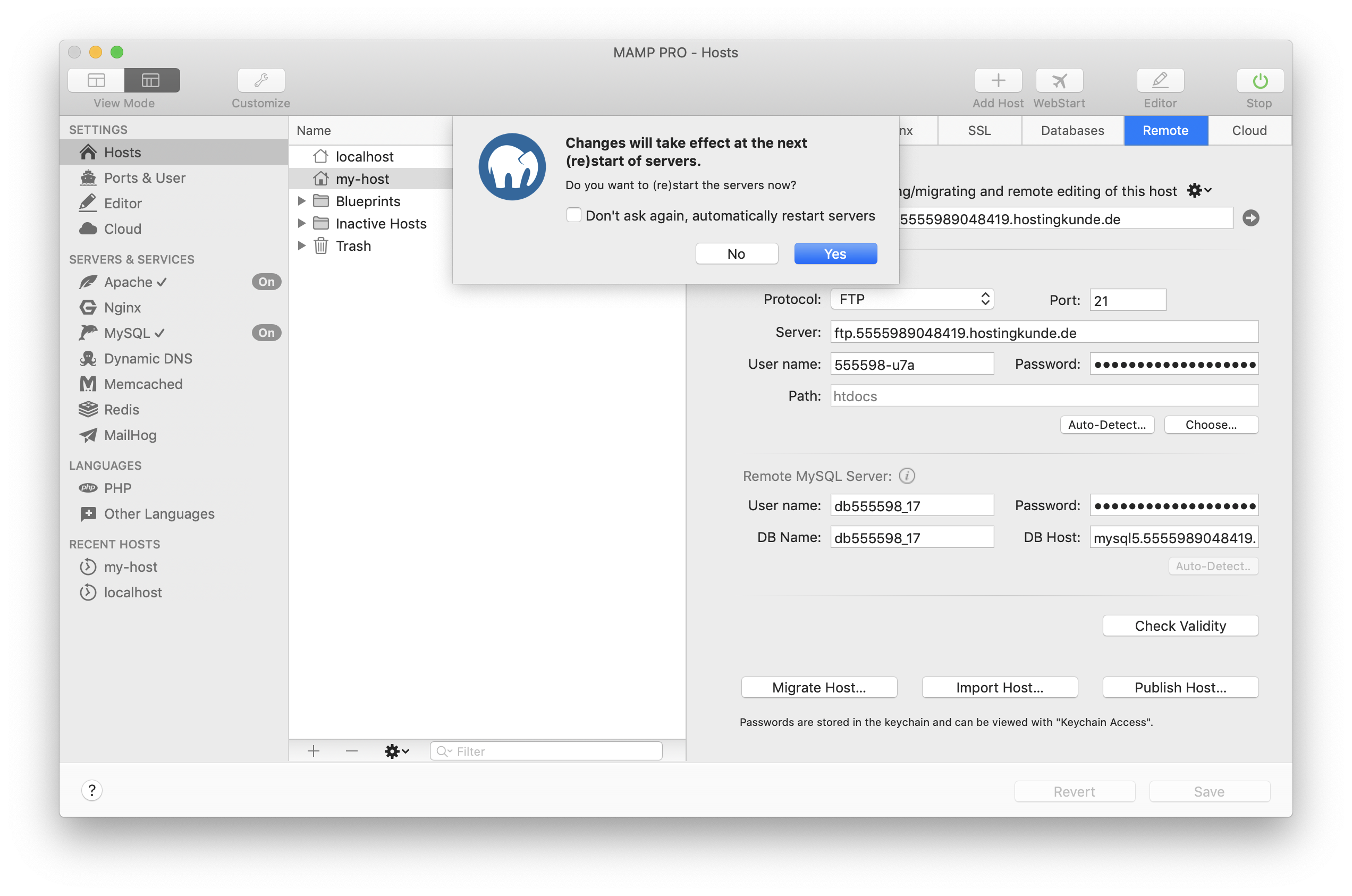MAMP PRO - Create a new Import host - Restart servers