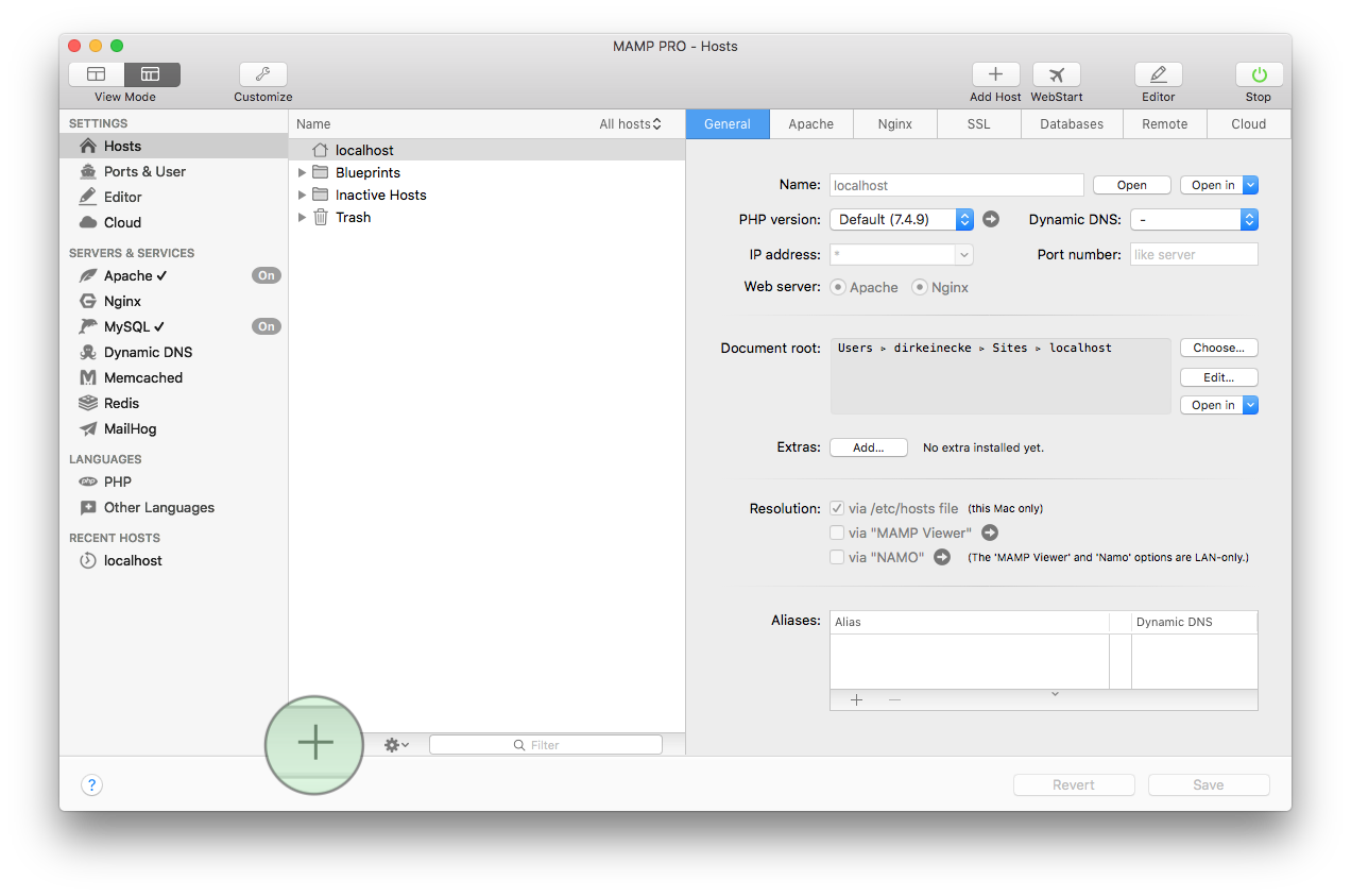 MAMP PRO - Create a new host