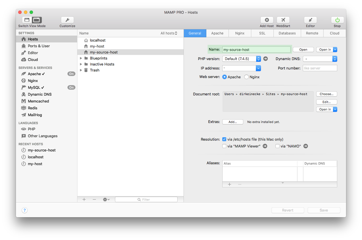 MAMP PRO - Create a new Migration host - Open host in browser