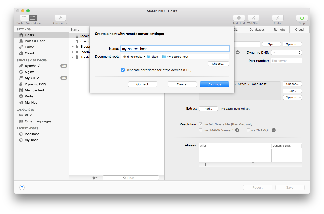 MAMP PRO - Create a new Migration host - SSL