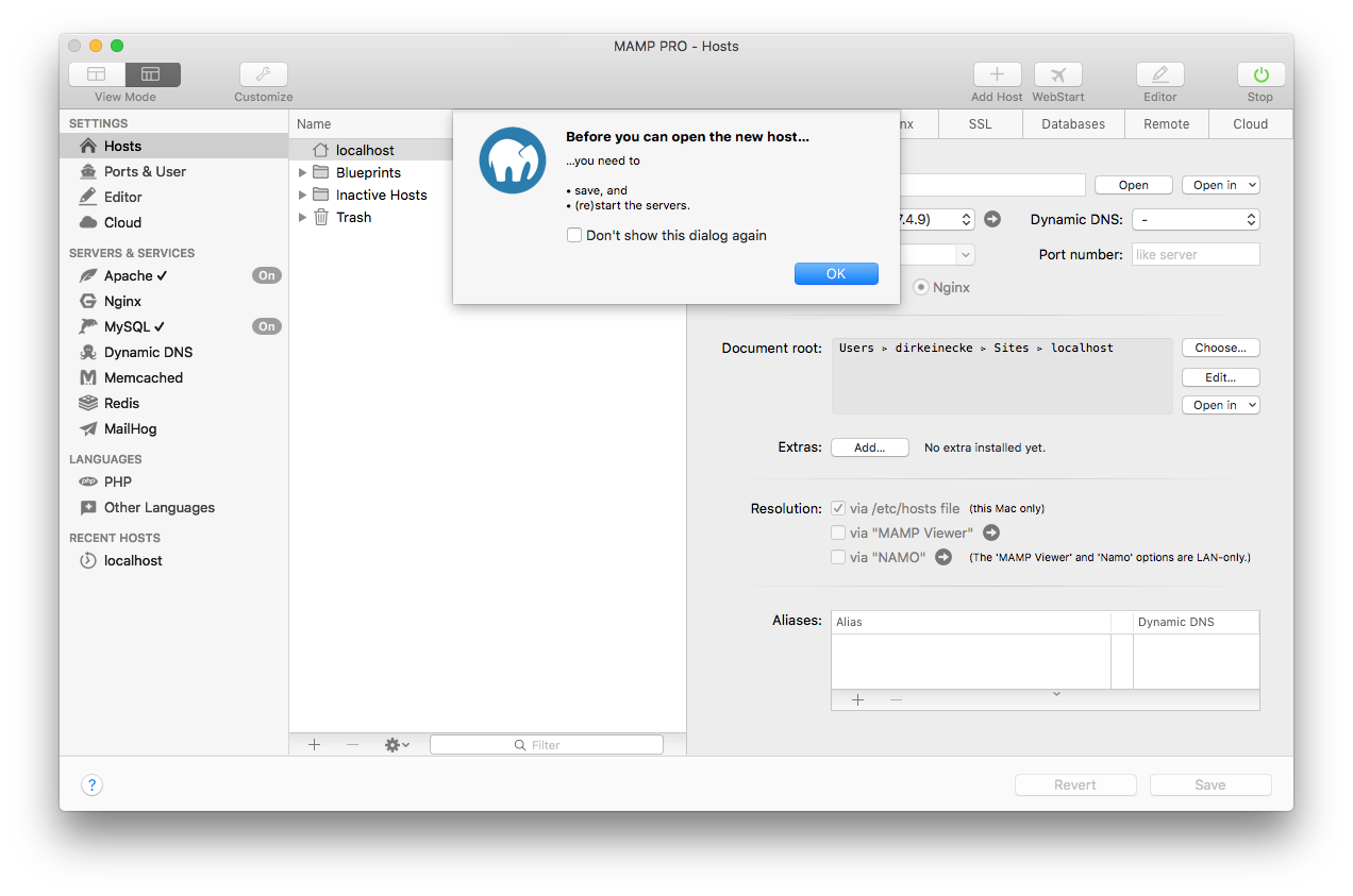 MAMP PRO - Create a new WordPress host - Before you can open the new host…
