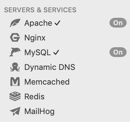 MAMP PRO - Sidebar - Servers & Services