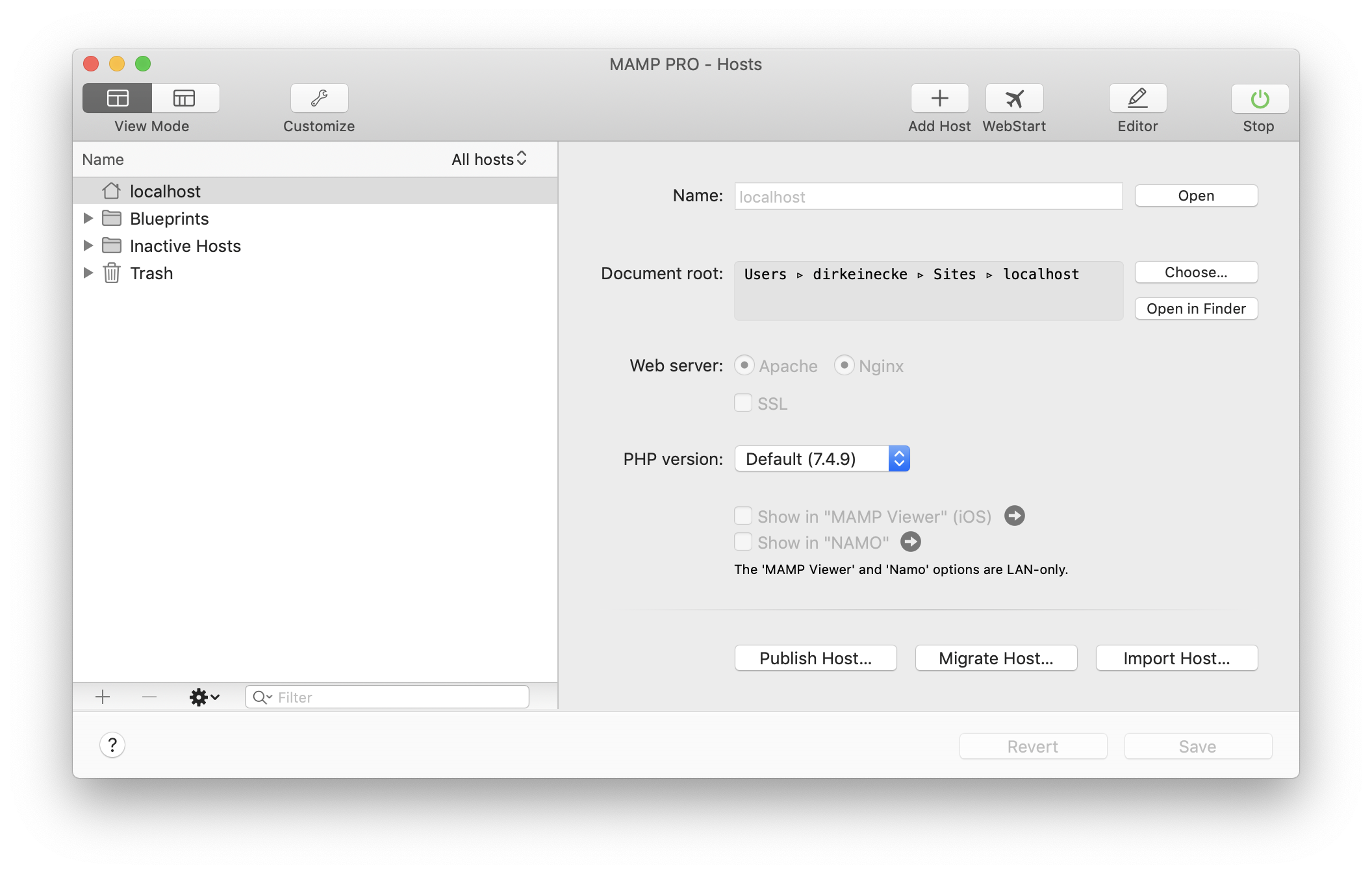 MAMP PRO - Standard View