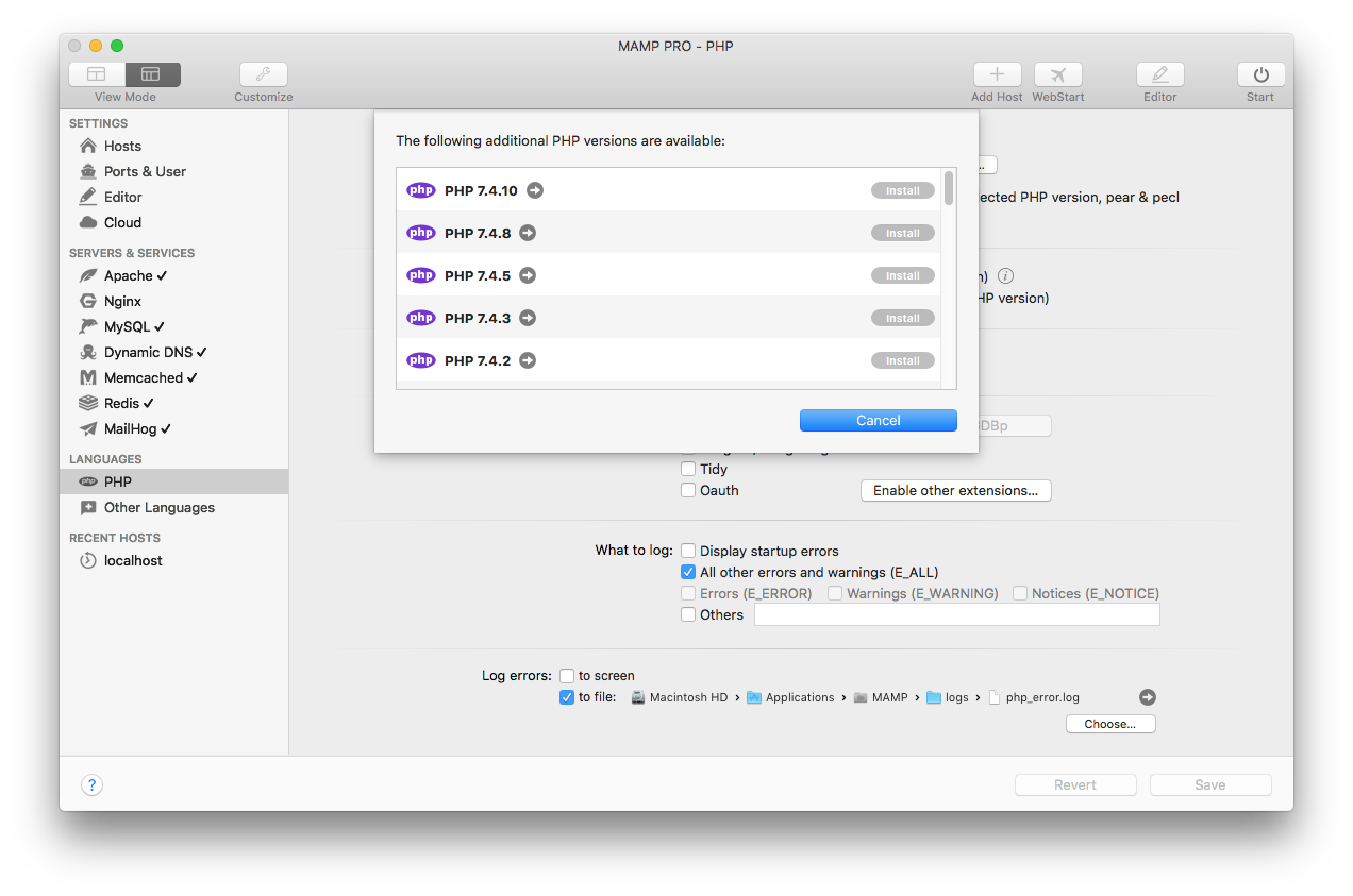 MAMP PRO - Additional PHP versions