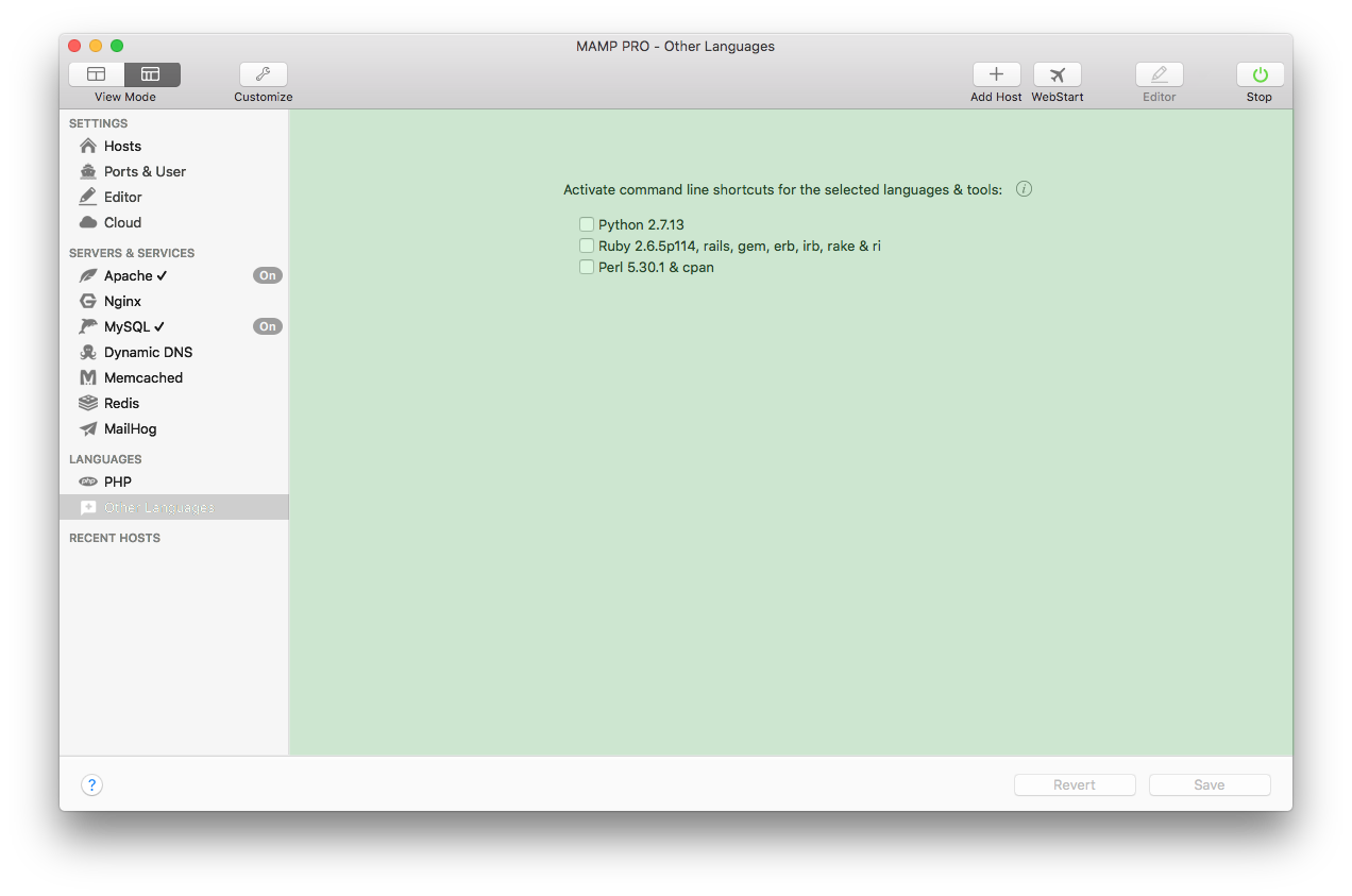 MAMP PRO - Languages - Other Languages