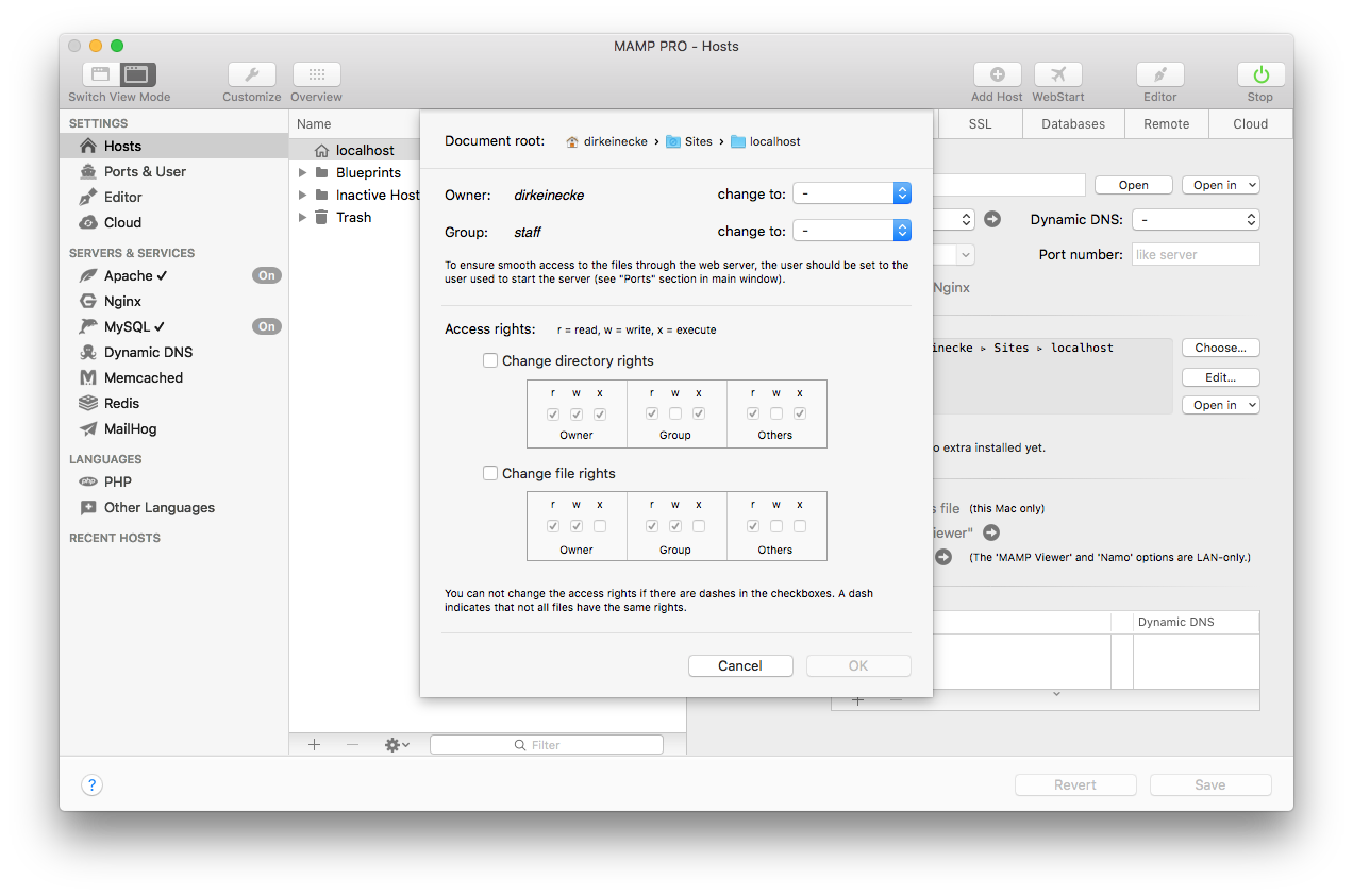 MAMP PRO - Permissions Panel