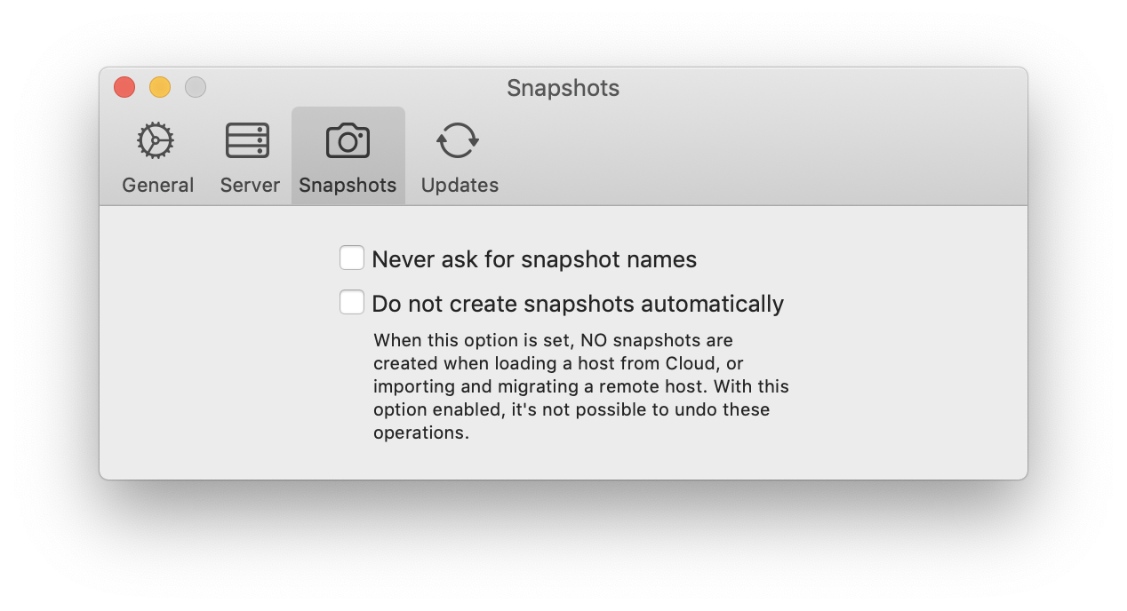 MAMP PRO - Preferences - Snapshots