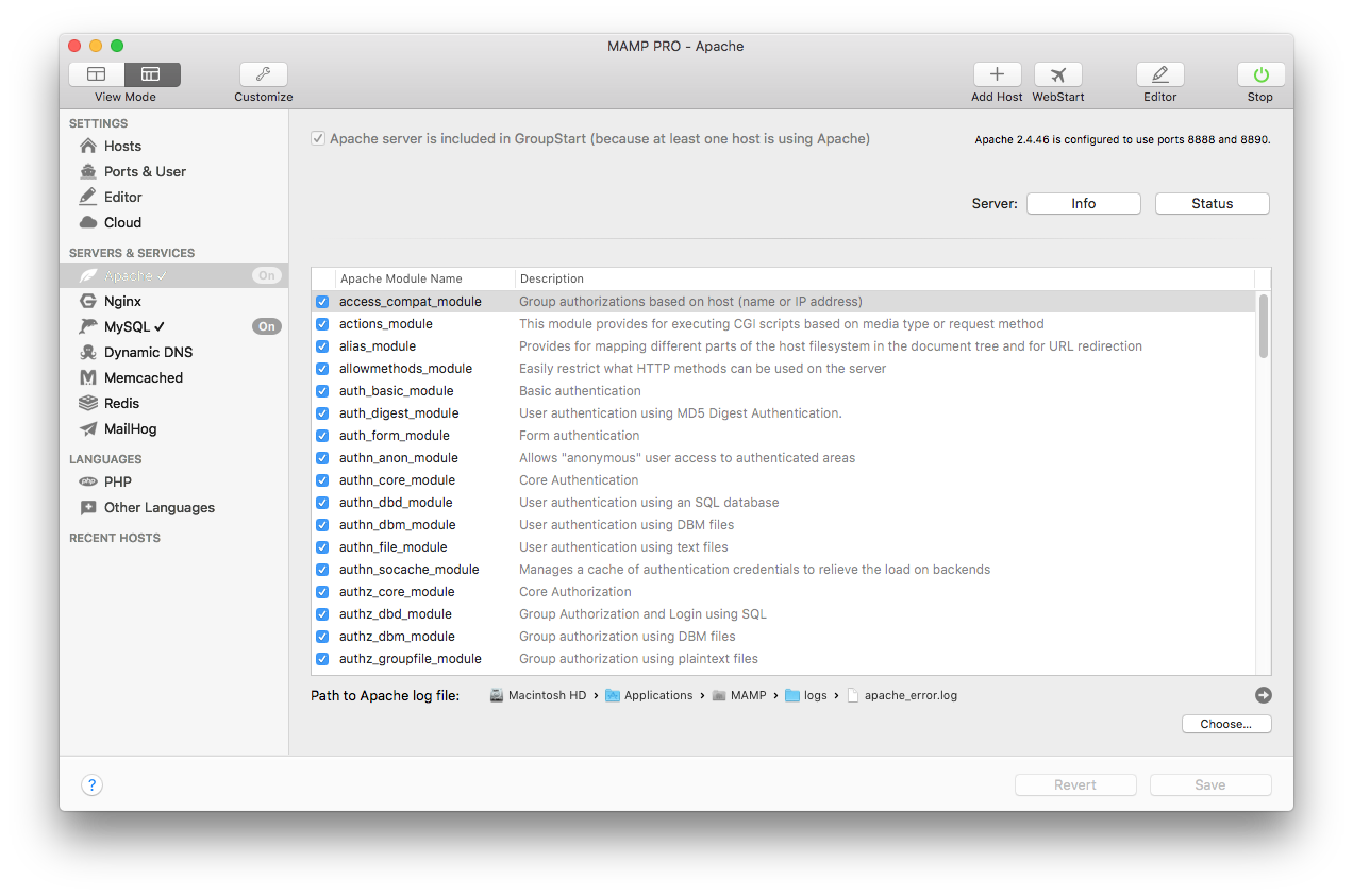 MAMP PRO - Servers & Services - Apache