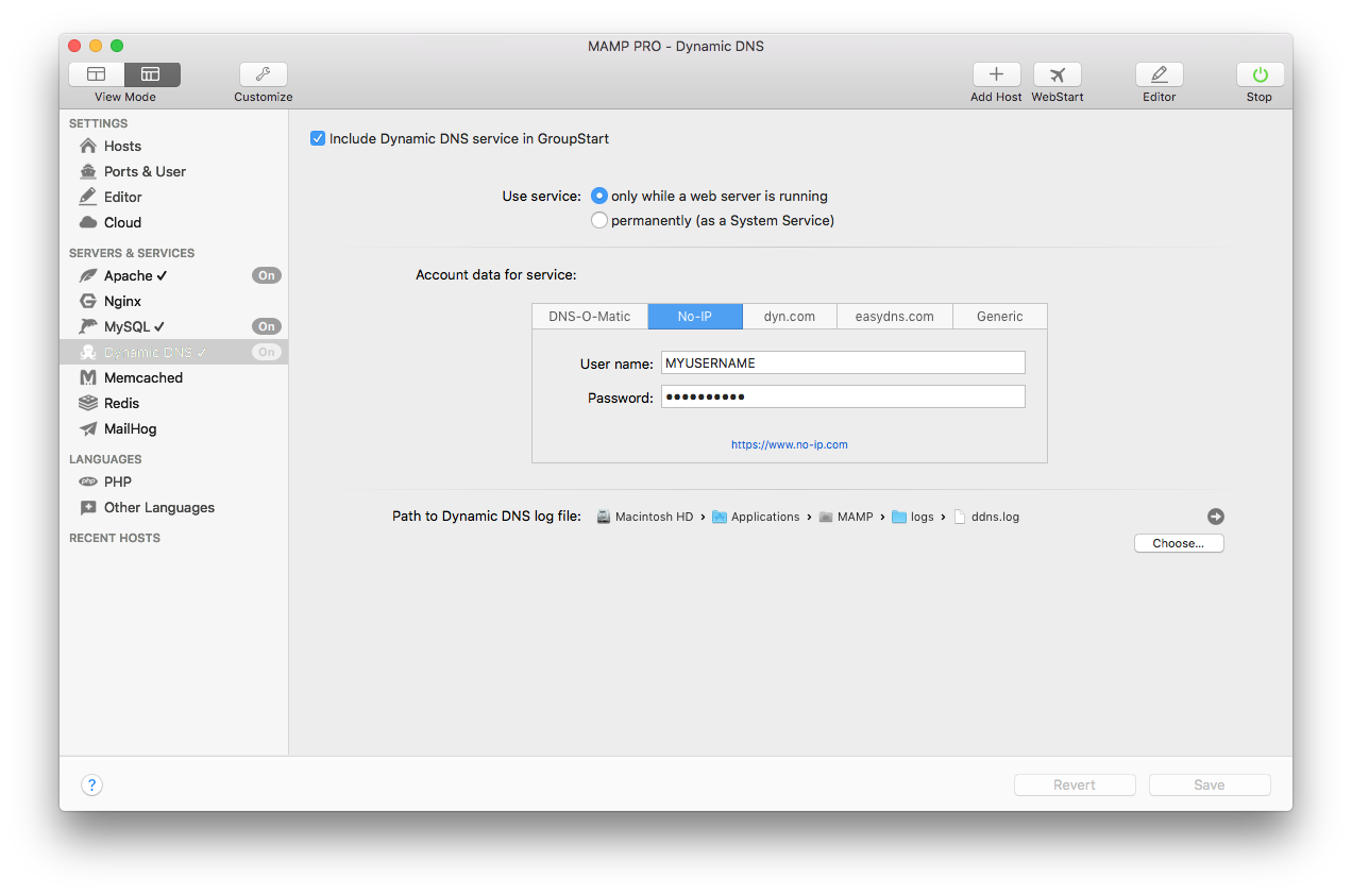 MAMP PRO - Servers & Services - Dynamic DNS