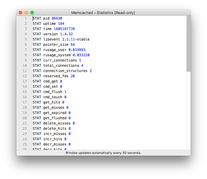 MAMP PRO - Servers & Services - Memcached - Statistics