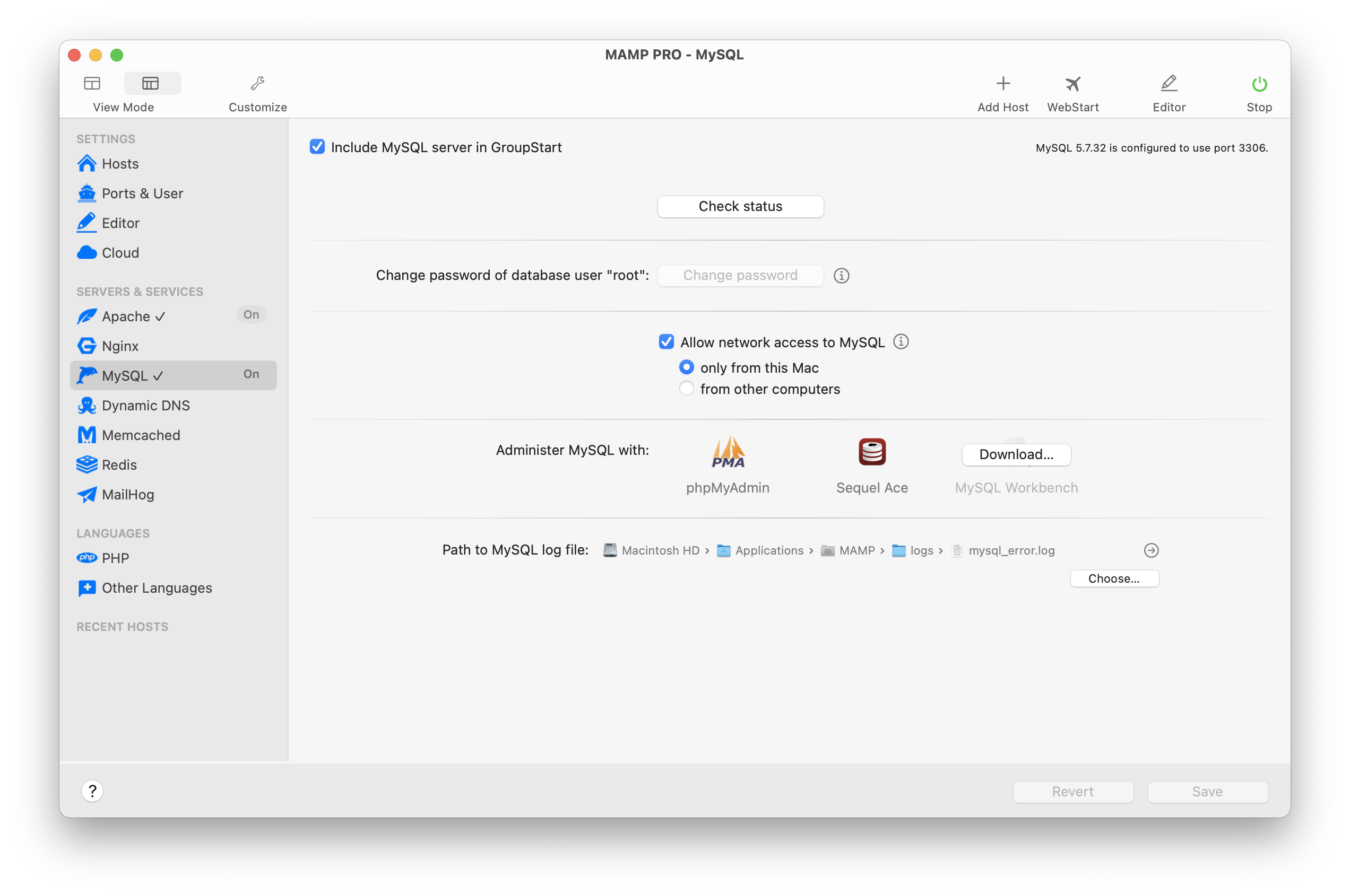 MAMP PRO - Servers & Services - MySQL
