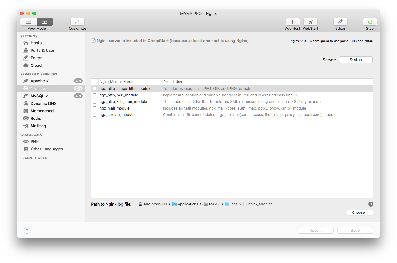 MAMP PRO - Servers and Services - Nginx