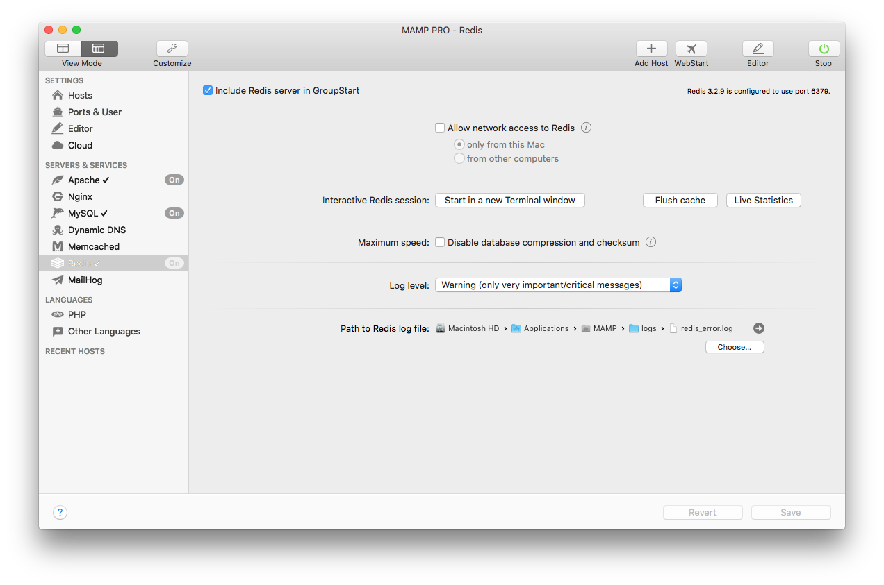 MAMP PRO - Servers & Services - Redis