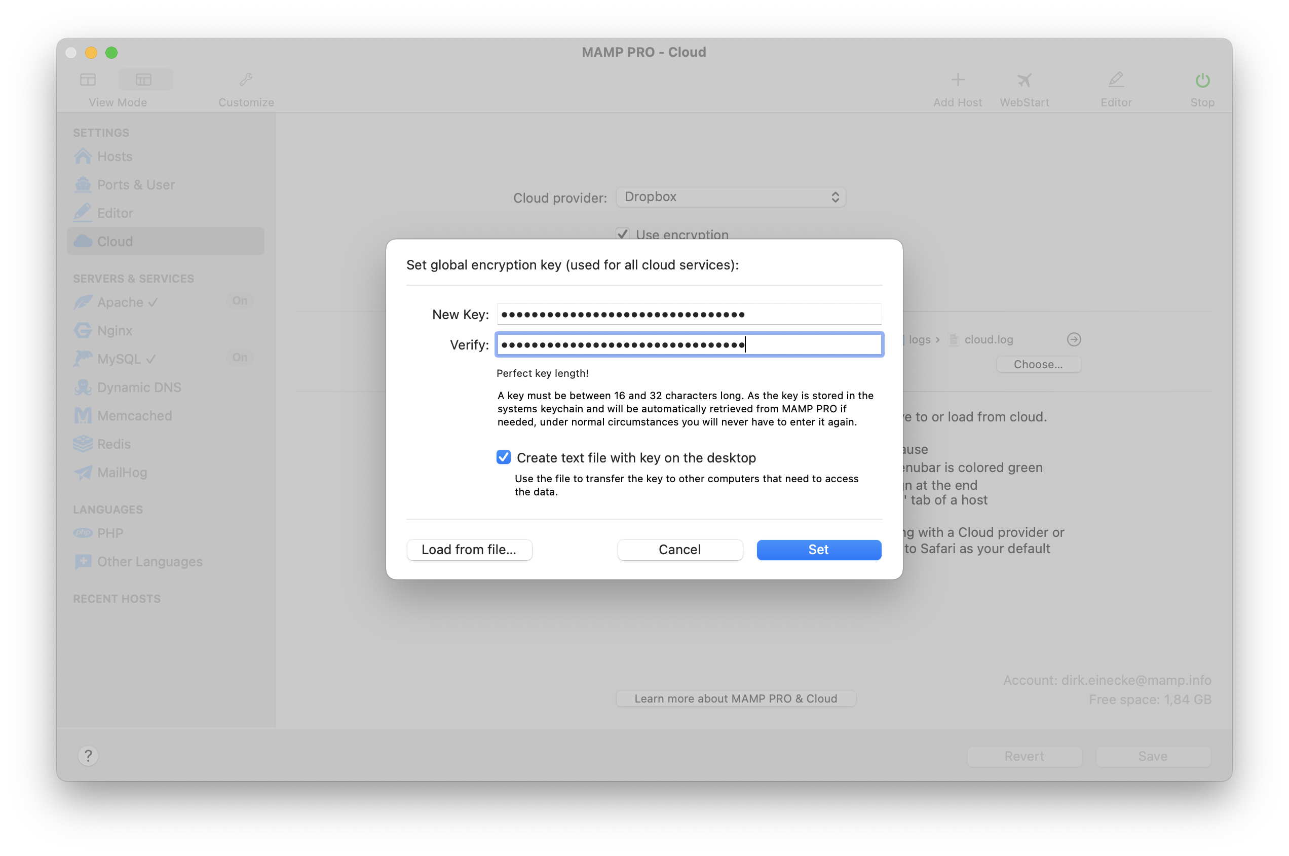 MAMP PRO - Cloud - Set global encryption key