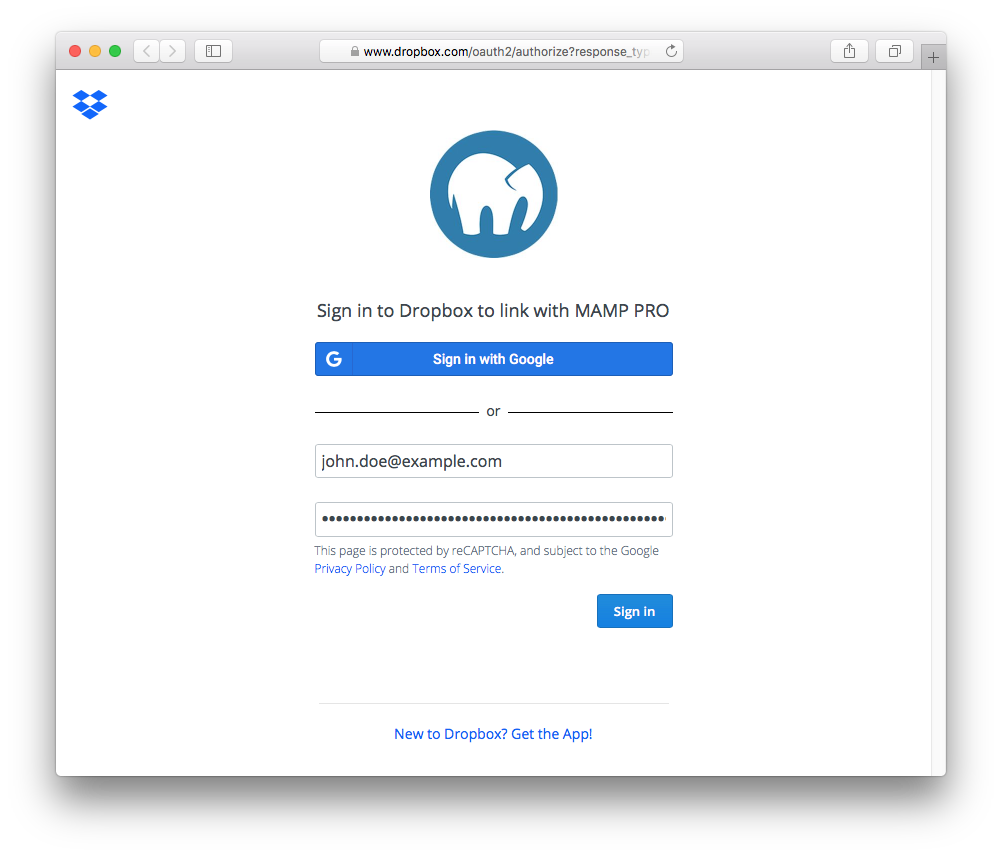 MAMP PRO - Cloud - Sign in to Dropbox