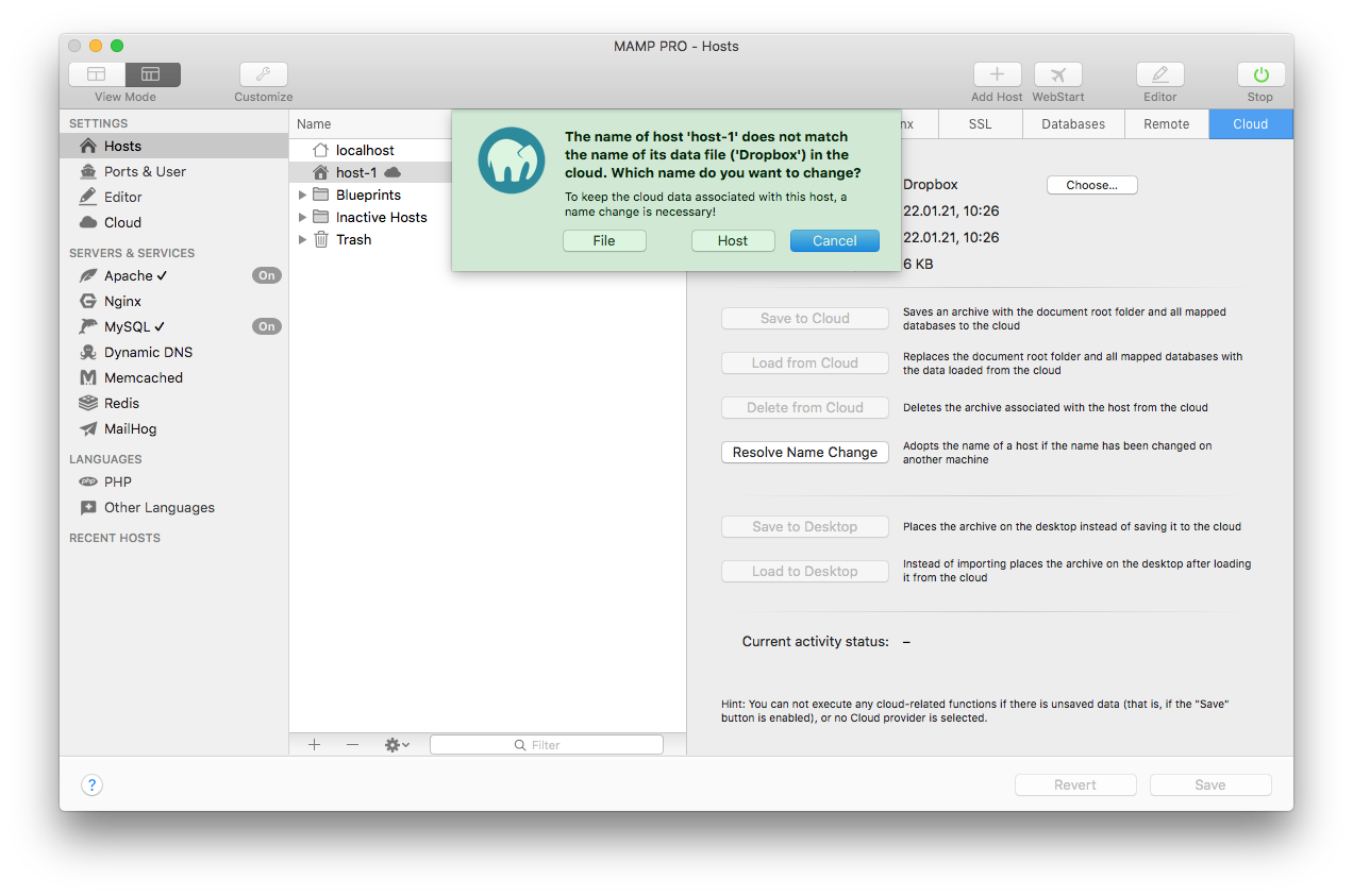MAMP PRO - Cloud - Resolve Name Change