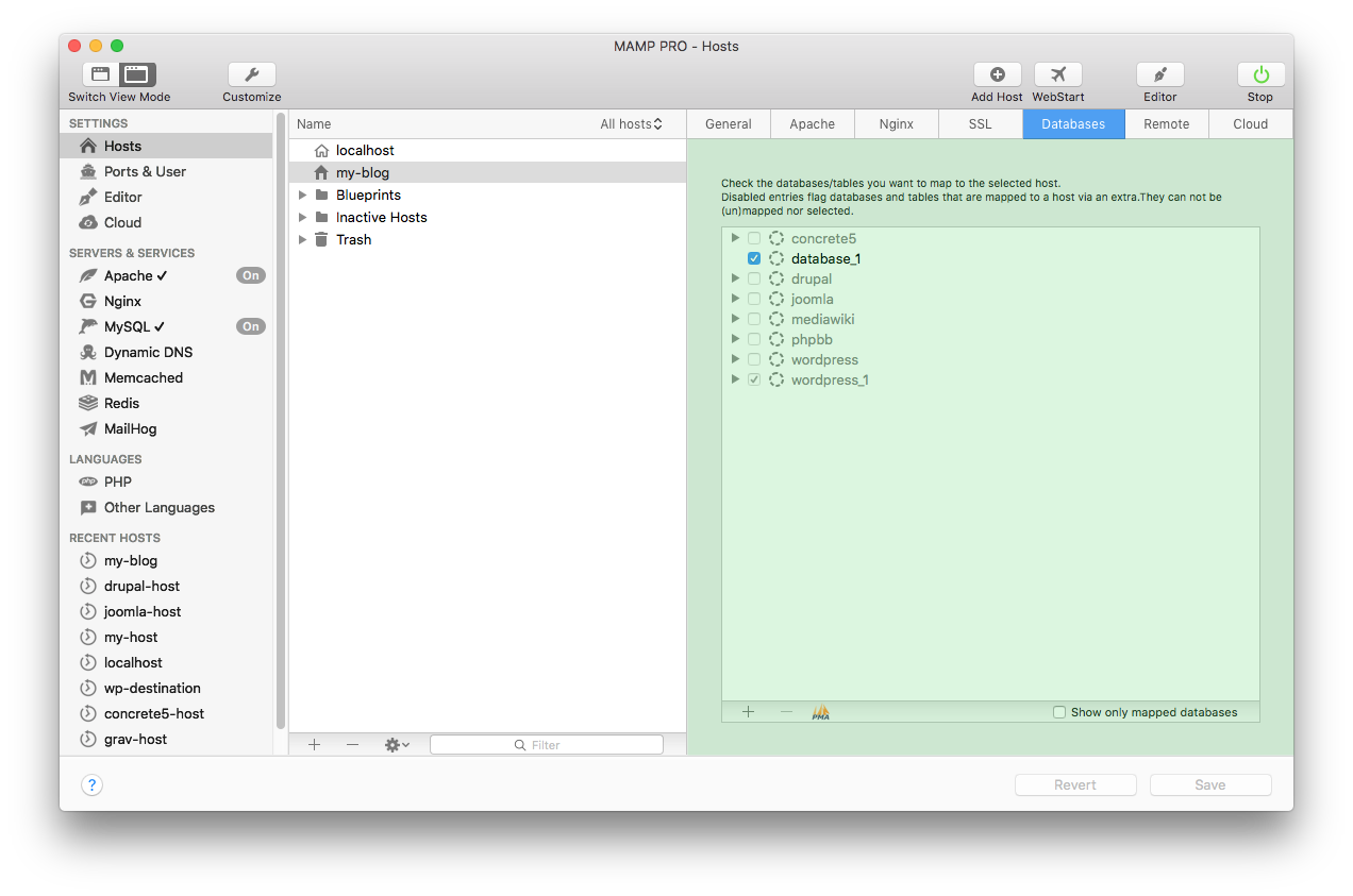 MAMP PRO - Databases
