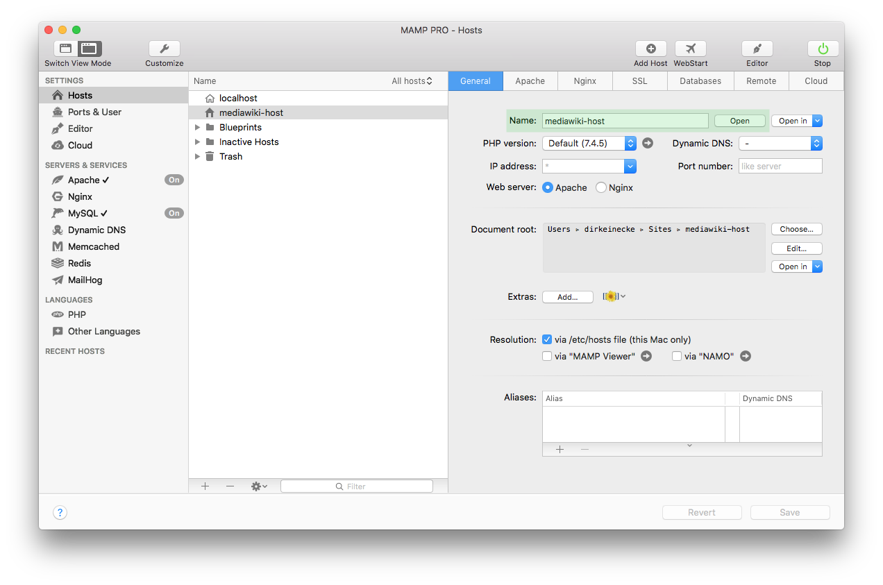 MAMP PRO - Extra - MediaWiki - Open MediaWiki site