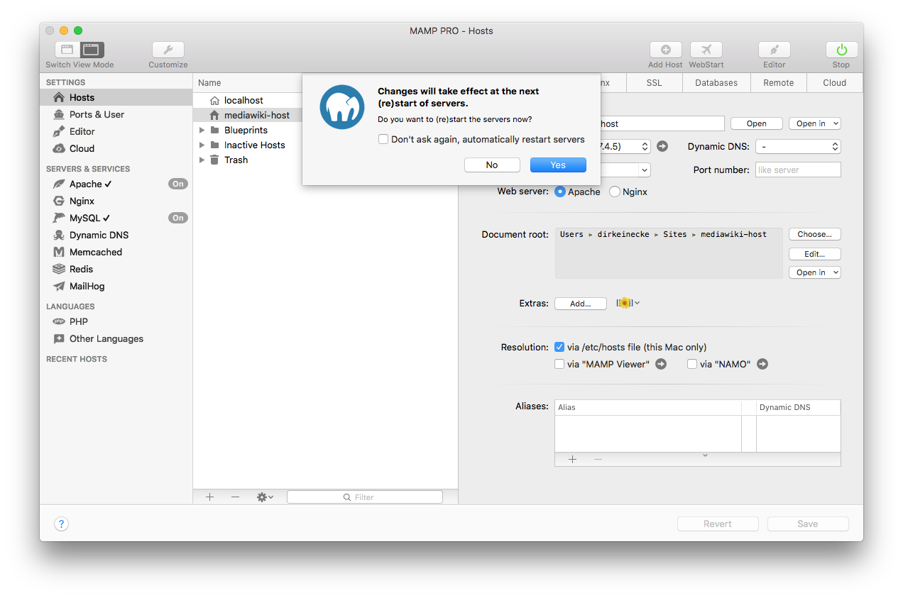 MAMP PRO - Extra - MediaWiki - Restart servers