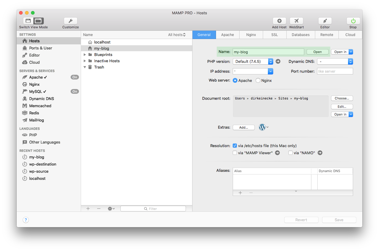 MAMP PRO - Extra - WordPress - Open WordPress site
