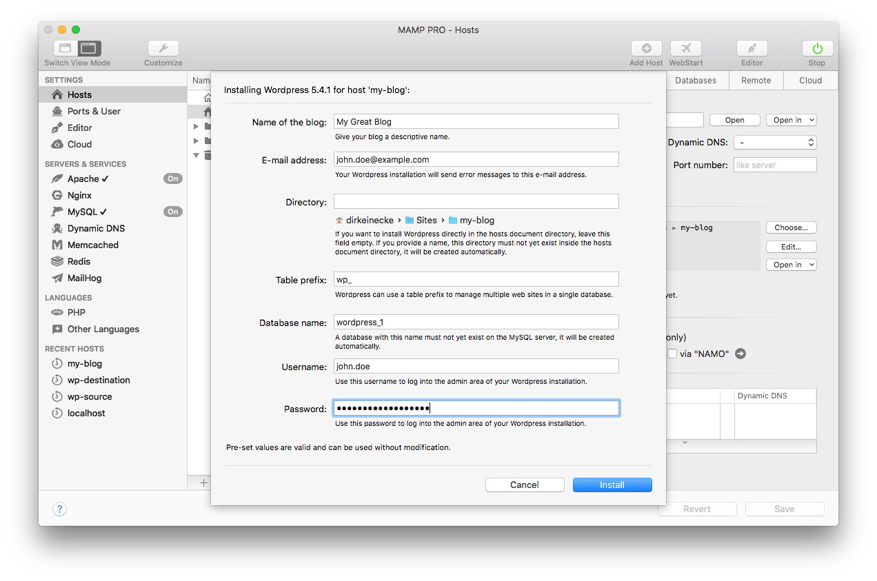 MAMP PRO - Extra - WordPress