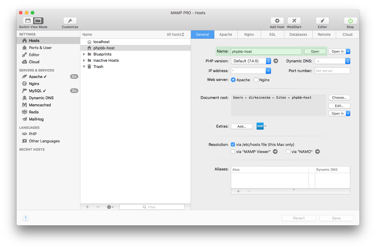 MAMP PRO - Extra - phpBB - Open phpBB site