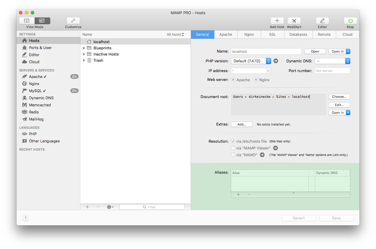 MAMP PRO - Hosts - General - Aliases