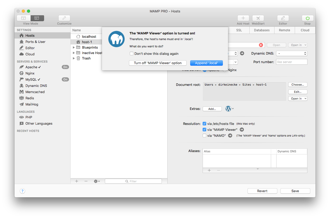MAMP PRO - Hosts - General - Resolution - MAMP Viewer