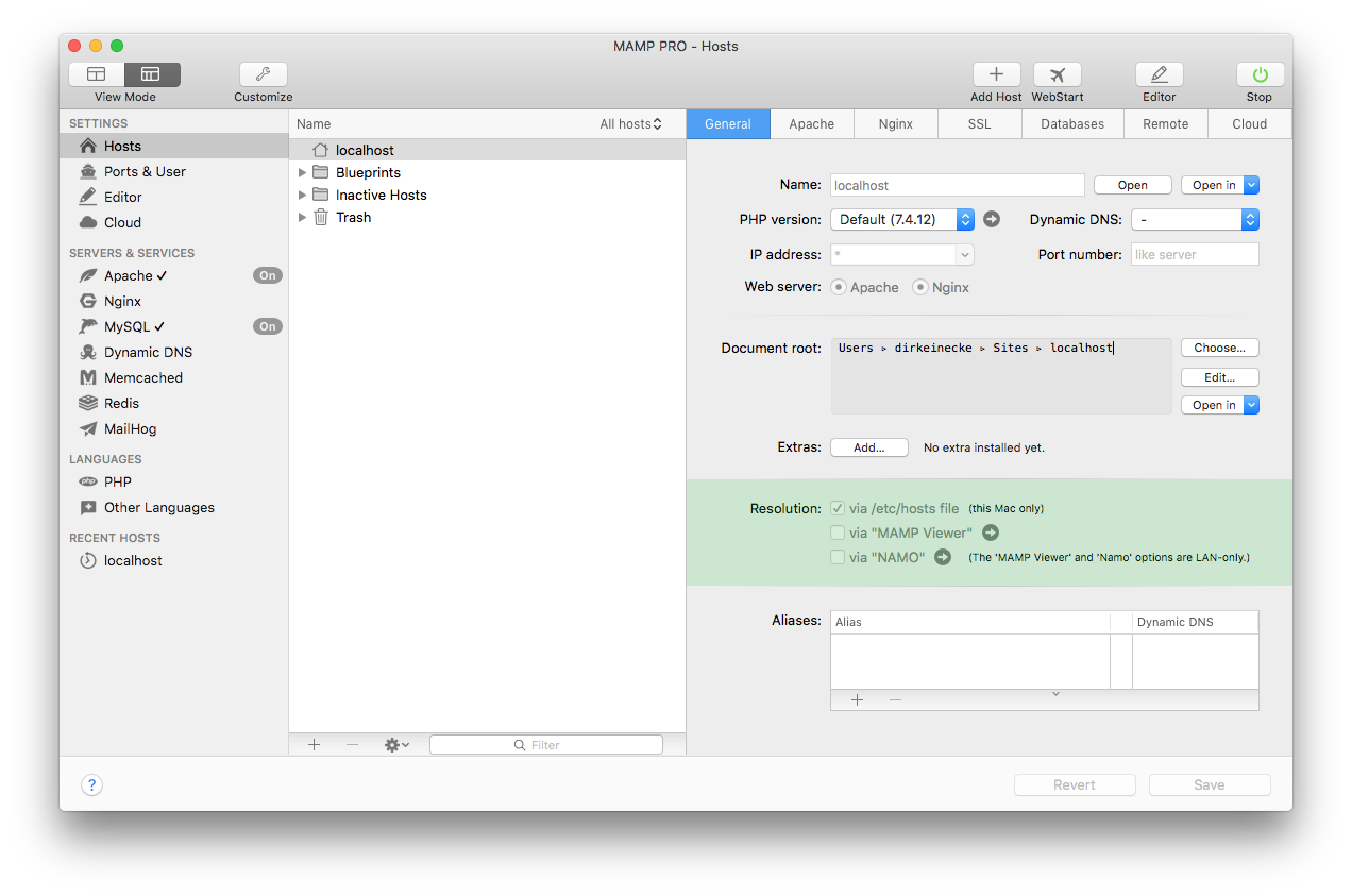 MAMP PRO - Hosts - General - Resolution