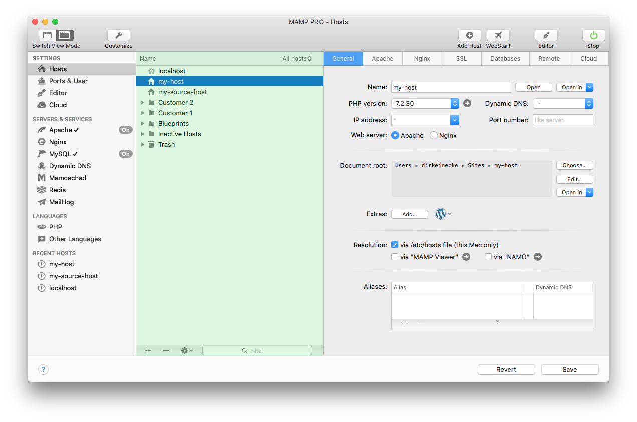 MAMP PRO - Hosts table