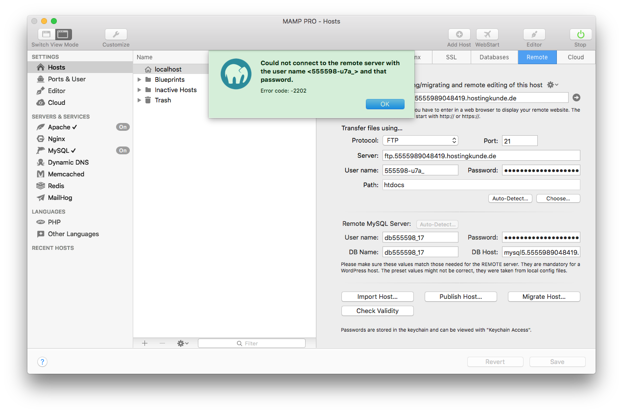 MAMP PRO - Remote - Check Validity (FTP problem)