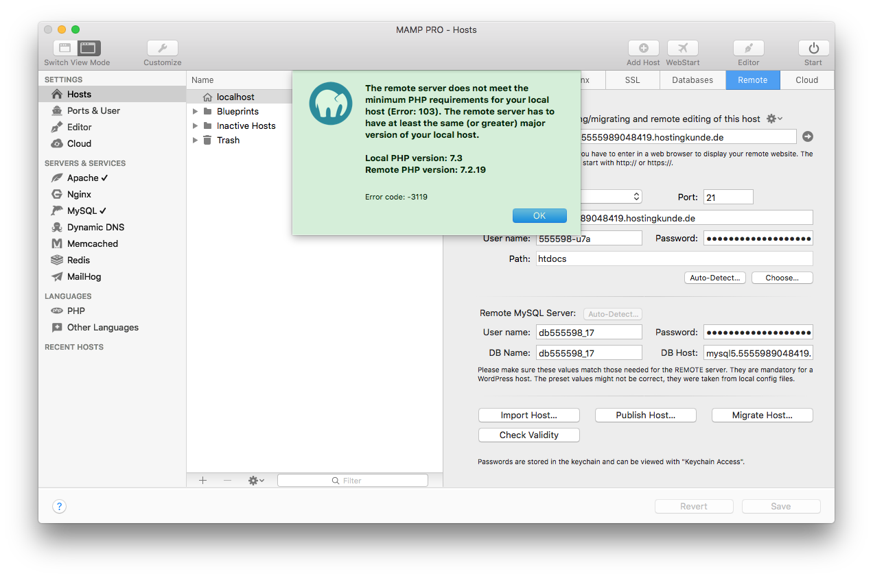 MAMP PRO - Remote - Check Validity (PHP problem)