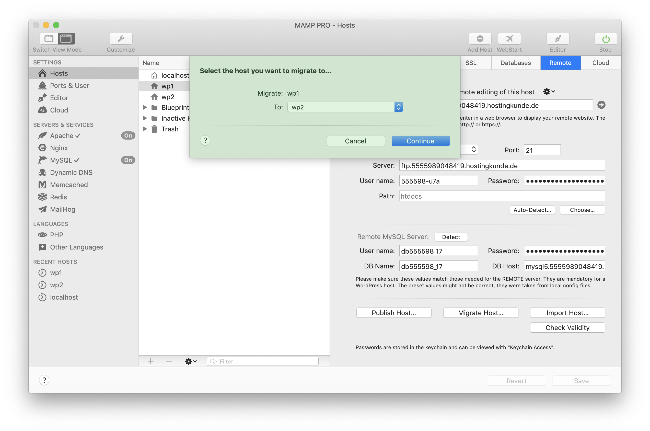 MAMP PRO - Remote - Migrate
