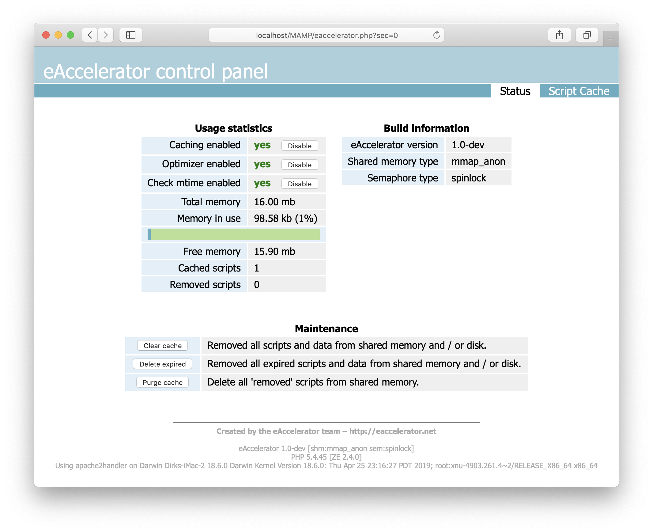 MAMP PRO - WebStart - Tools - eAccelerator