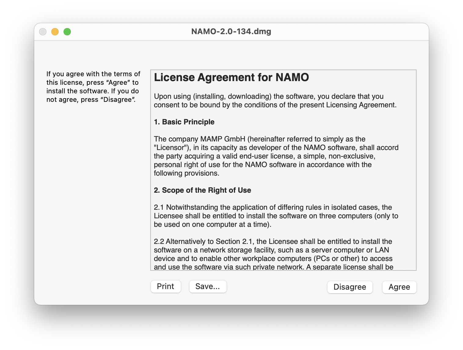 NAMO - Installation - License Agreement for NAMO