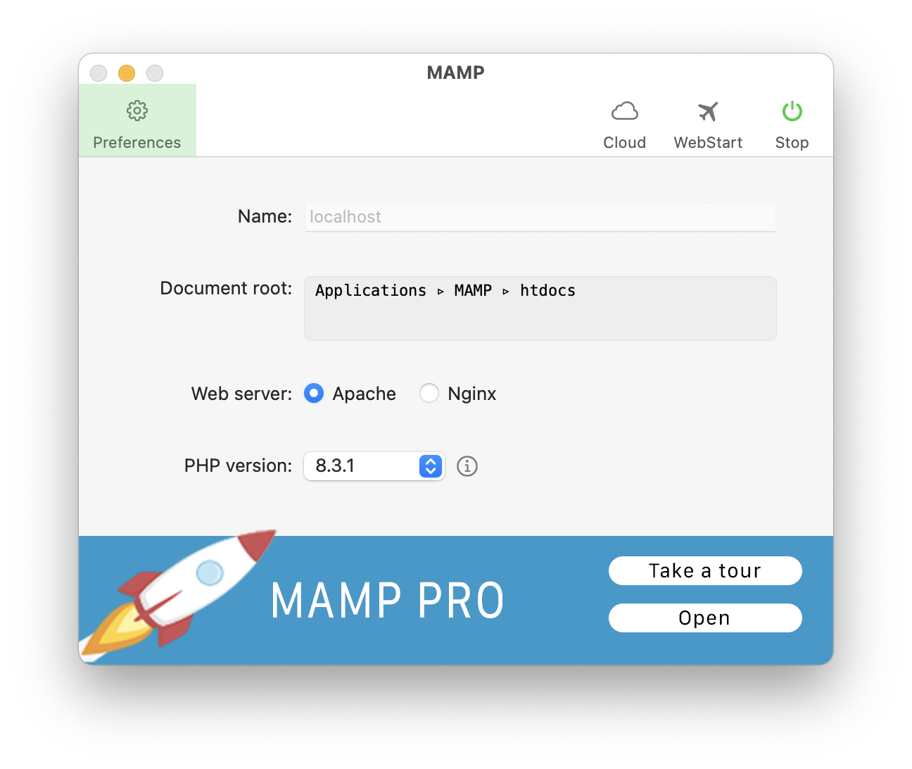 MAMP - Toolbar - Preferences