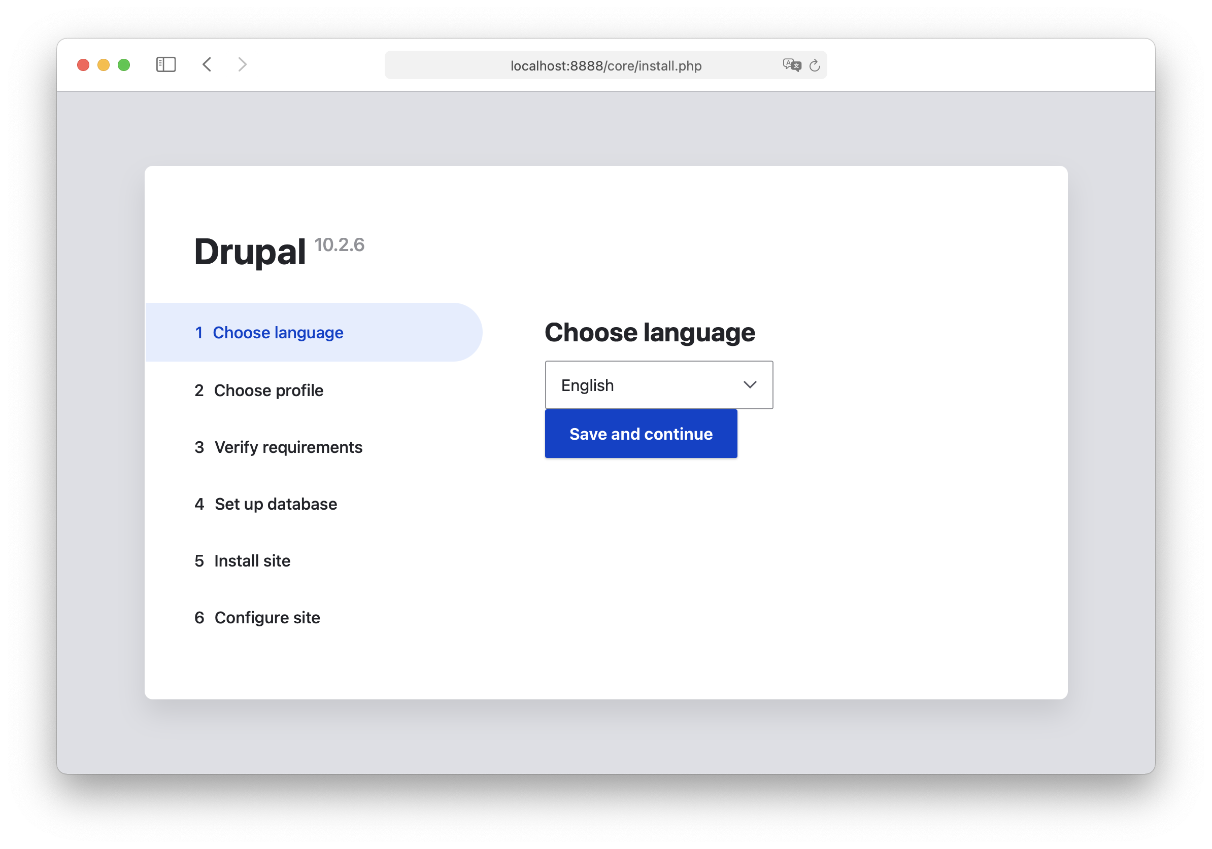 MAMP - Drupal installation - Choose language