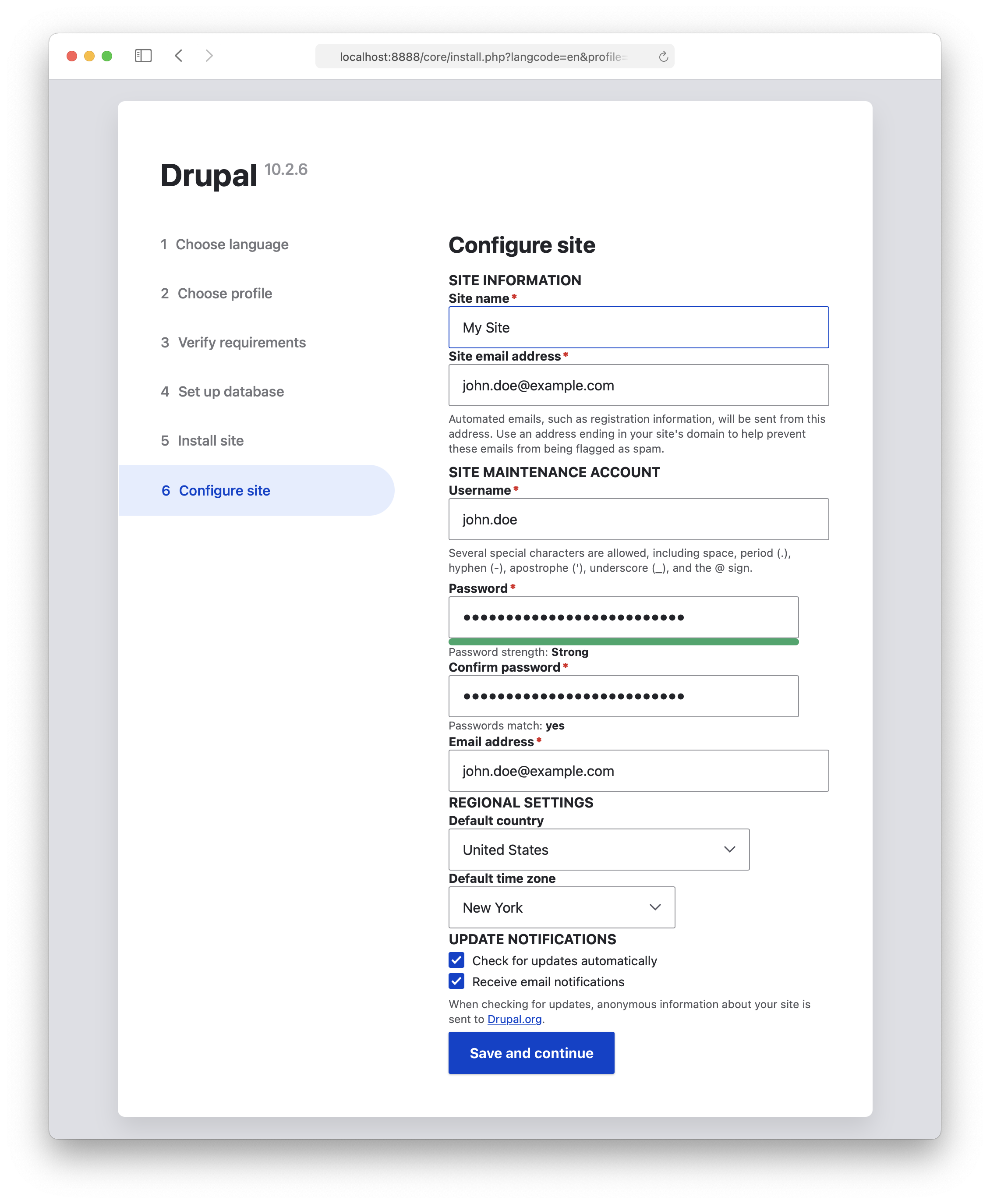 MAMP - Drupal installation - Configure site